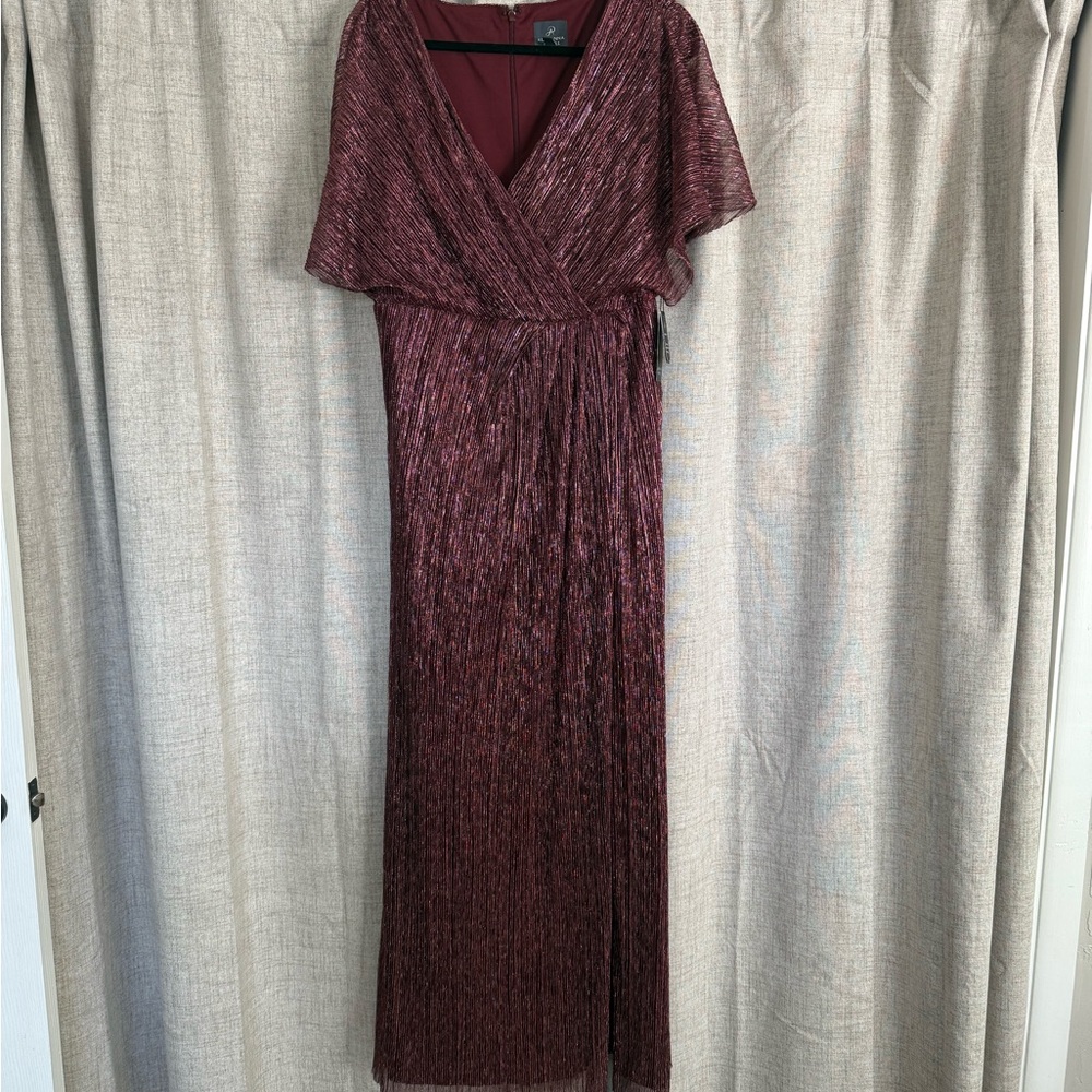 Adrianna Papell Metallic Burgundy Blouson Formal Gown NWT